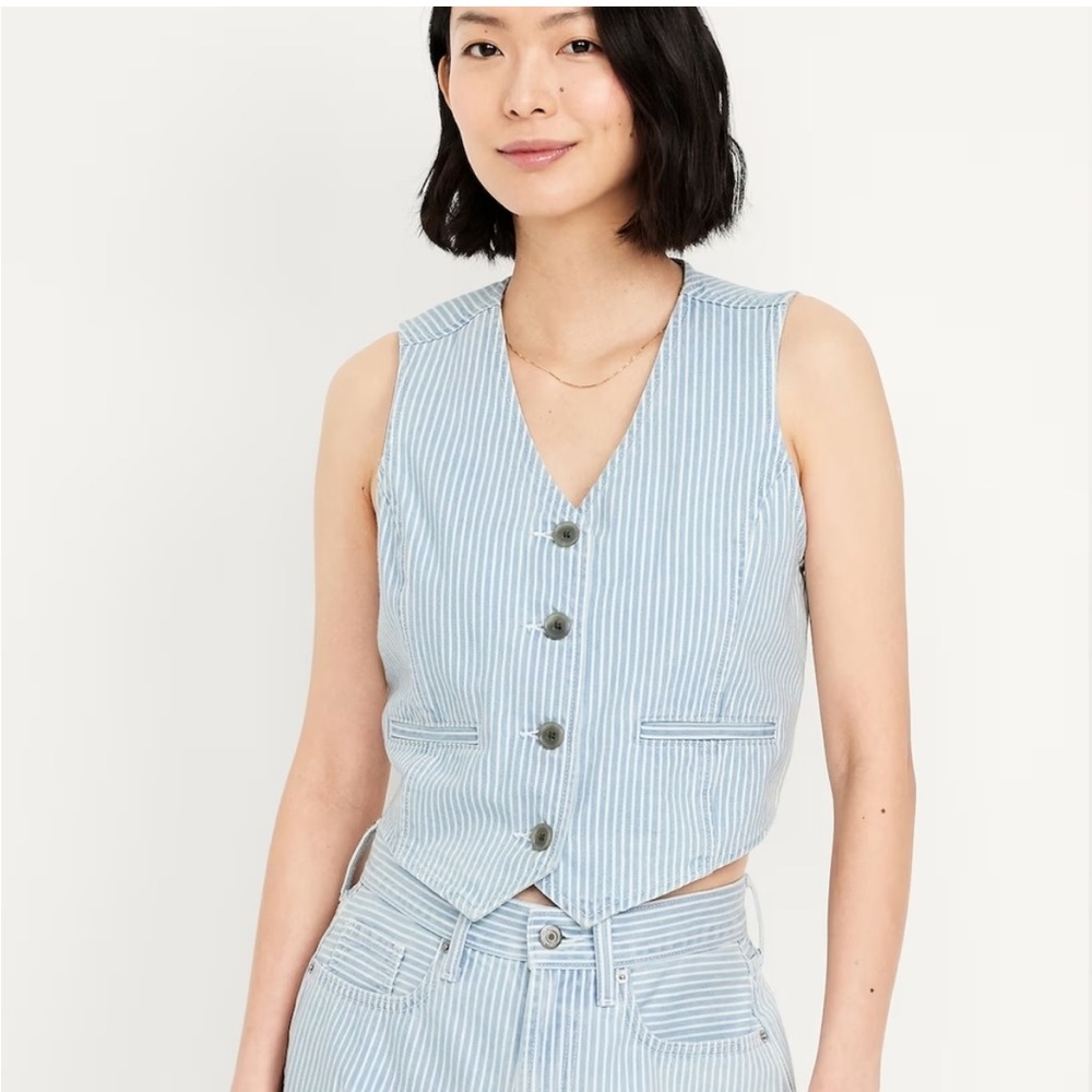 Old Navy Blue and White Striped Button Vest